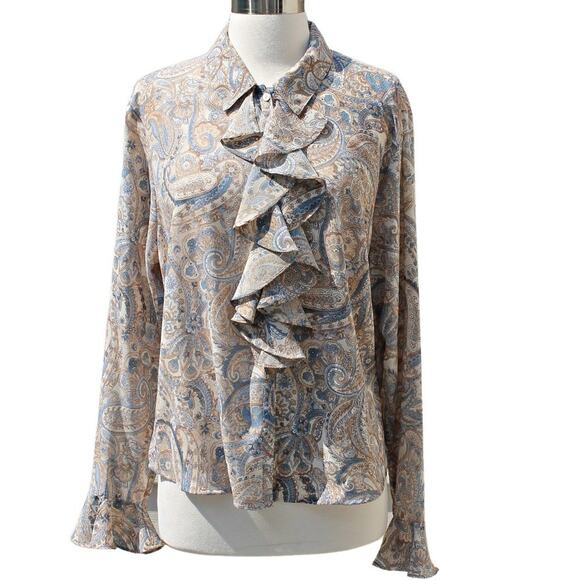 Karen Scott Vintage Women's Regency Ruffled Blouse Button-Down Paisley Print - Picture 1 of 14